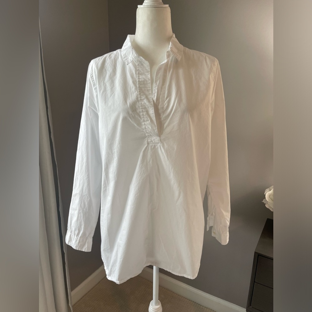 J.Crew Factory Crisp White Tunic Top Popover Shirt Size XL